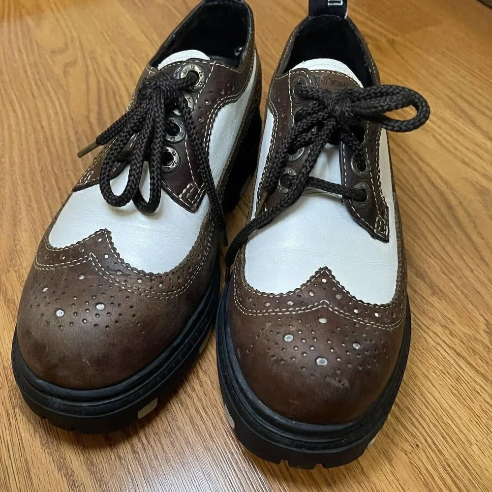 Vintage Y2K London Underground brown oxford wingtip lace up creeper shoes US 7.5